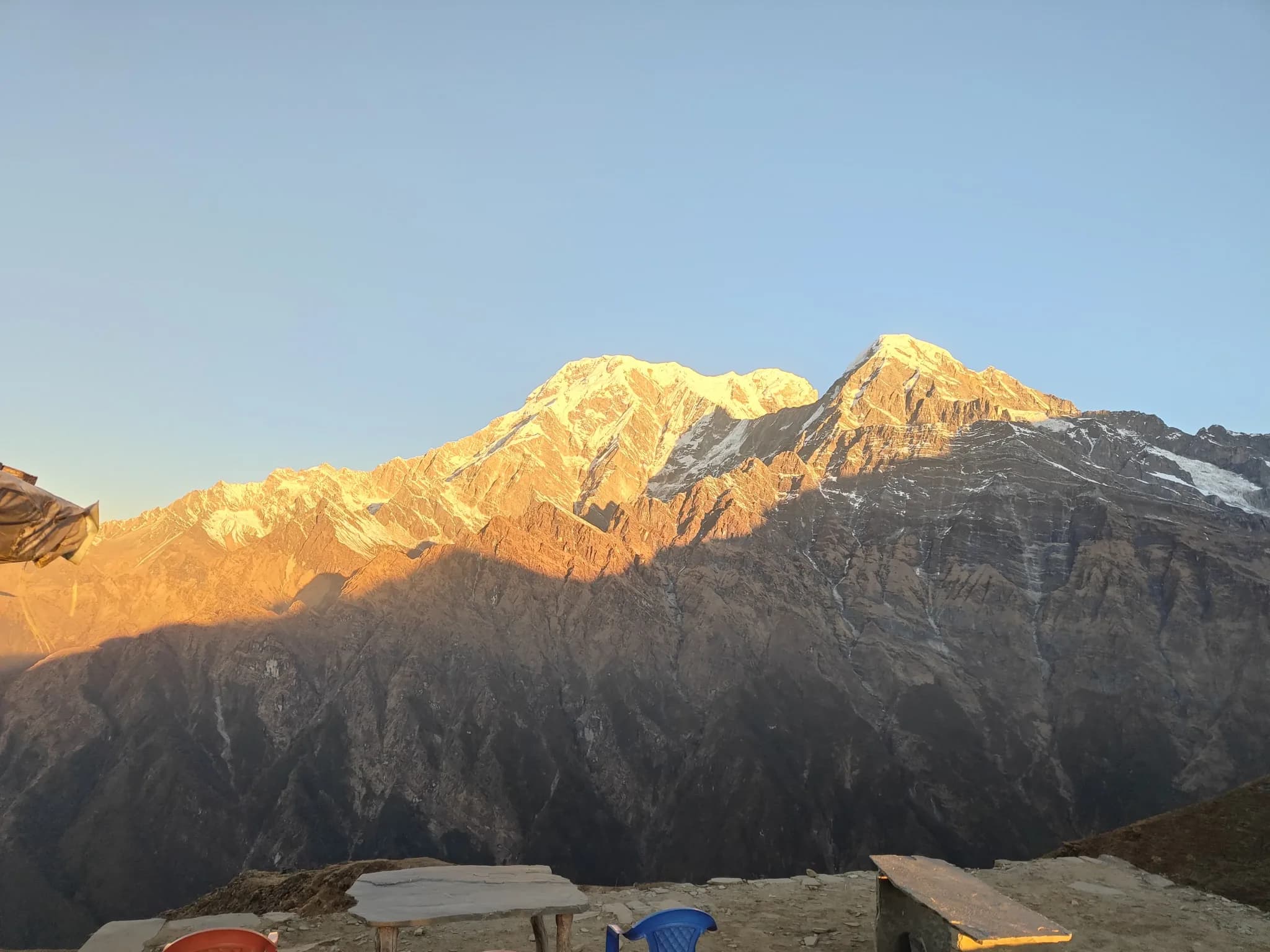 The Annapurna range at sunrise from Bodhidham ashram